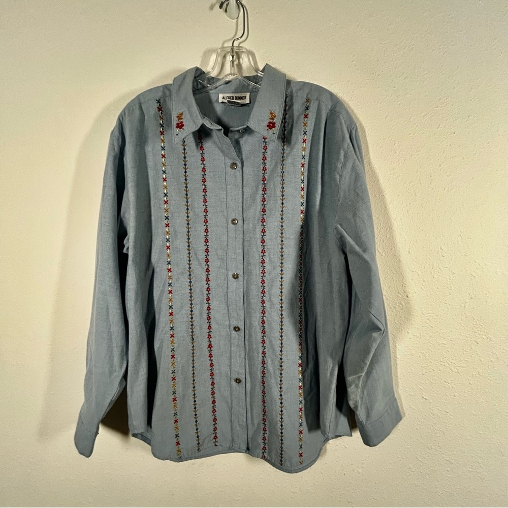 Alfred Dunner Embroidered Top Blouse Women's Size 18 Blue Floral